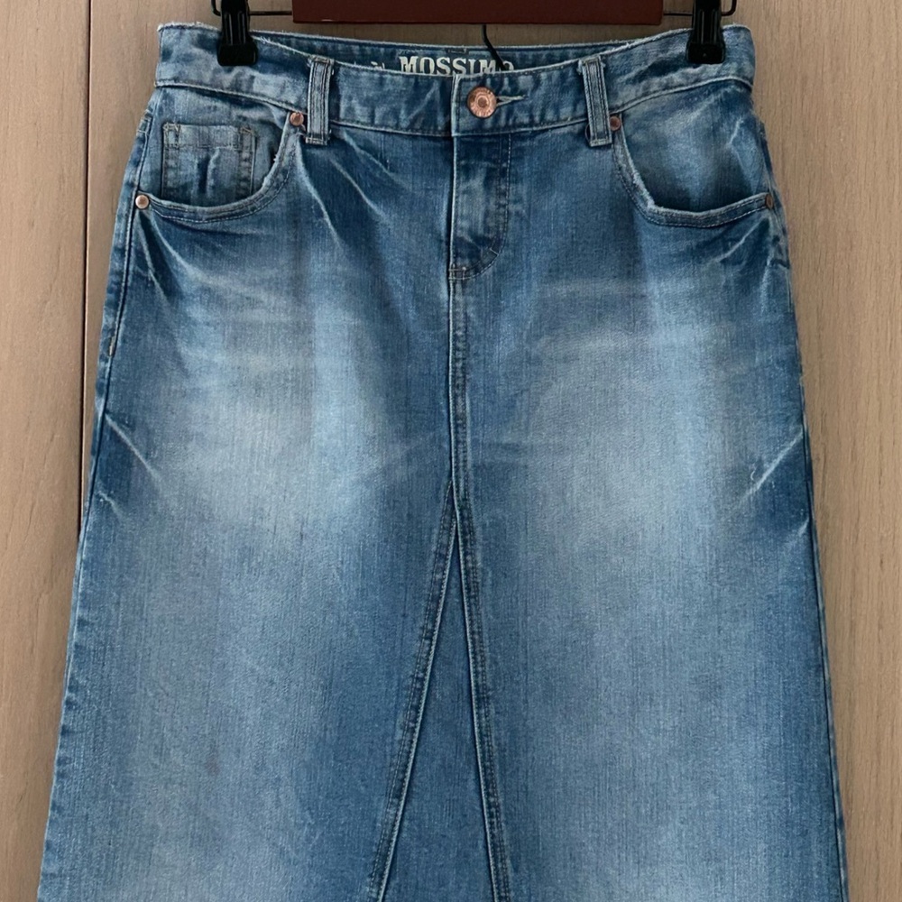Mossimo Supply Co Y2K Denim Maxi Skirt Classic 90's Factory Fading Women's 3 - Picture 3 of 11
